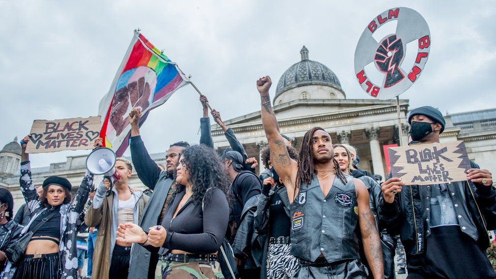 Black Lives matter protesters in Trafalgar Square