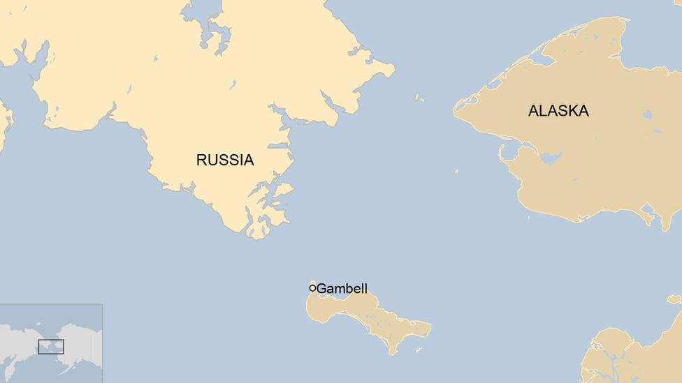 Map showing Russia and Alaska