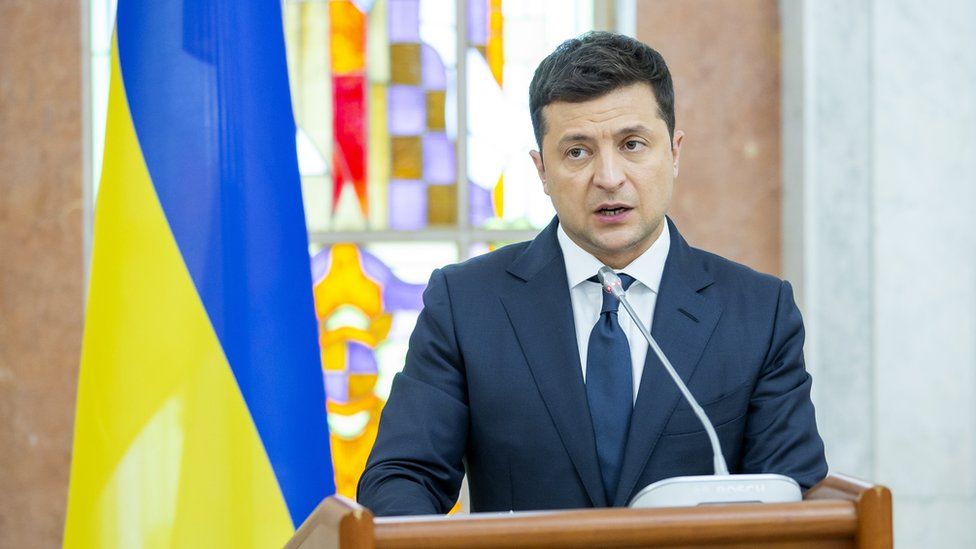 President of Ukraine Volodymyr Zelensky speaks during joint briefing after meetings in Chisinau, Moldova, 27 August 2021. Moldova celebrate 30 Years of Independence on 27 August.