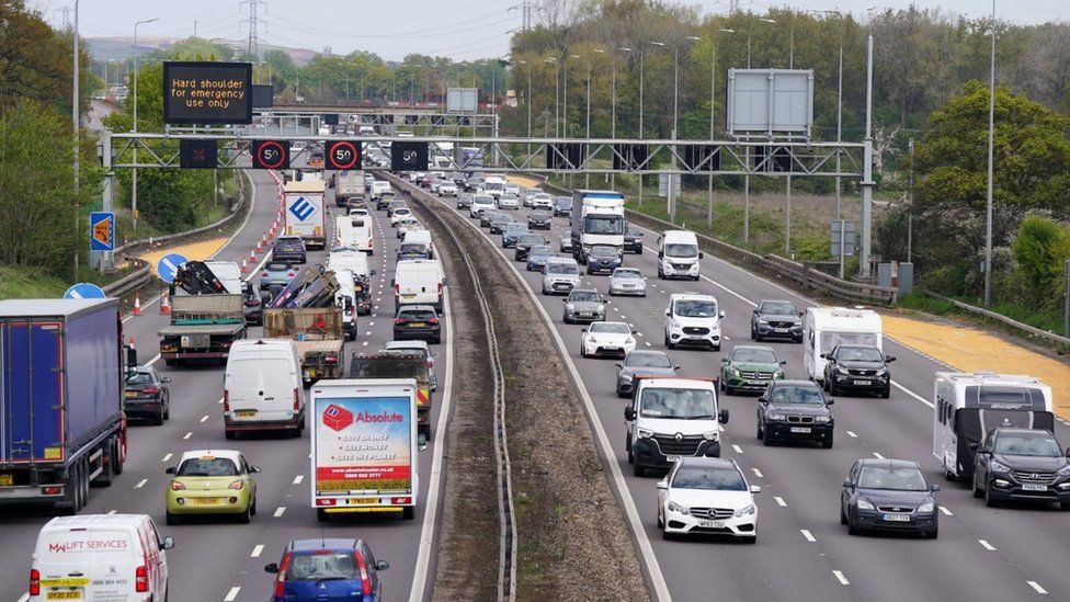 Slow-moving traffic on the M42 south of Birmingham