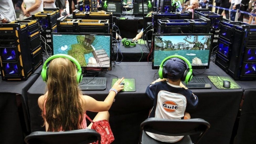 Children playing Minecraft