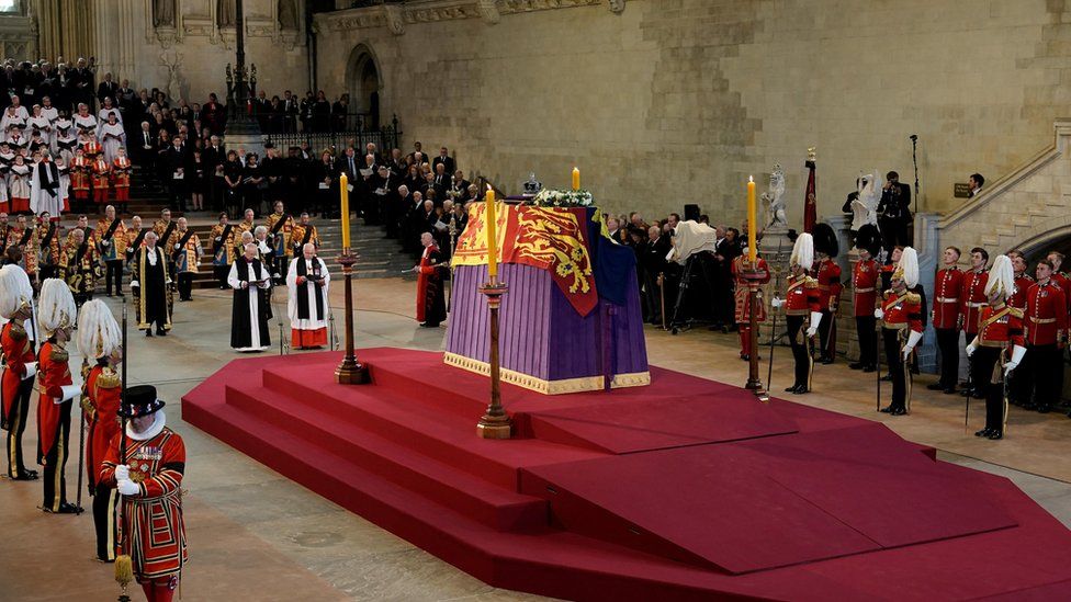 The service held in Westminster Hall for the Queen's coffin