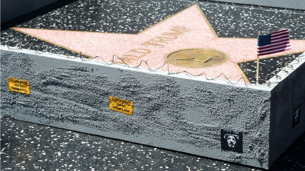 The 'wall' around Donald Trump's star Hollywood Boulevard