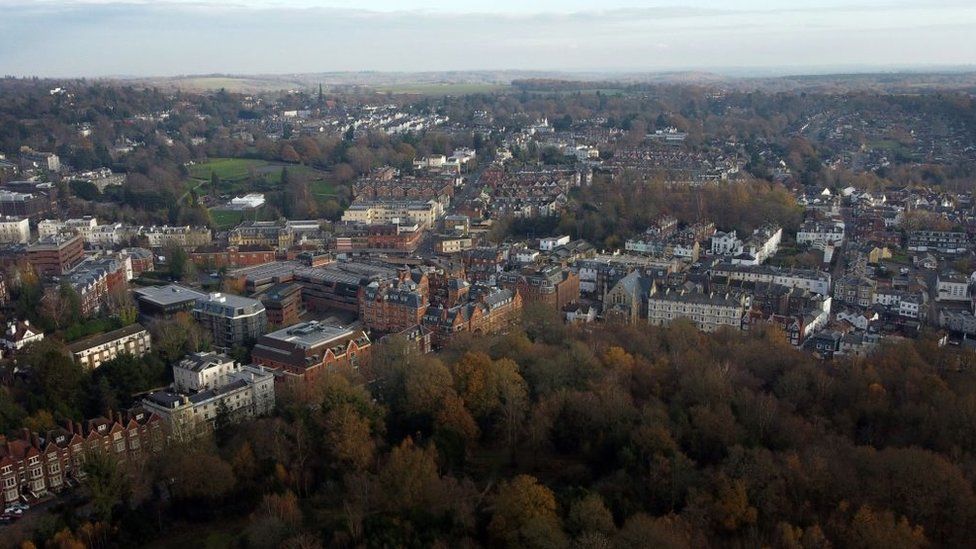 An aerial view of Tunbridge Wells in Kent