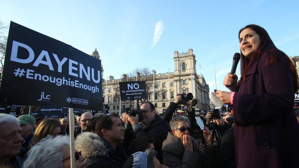 Labour MP Luciana Berger speaks during a protest against anti-Semitism in the Labour party