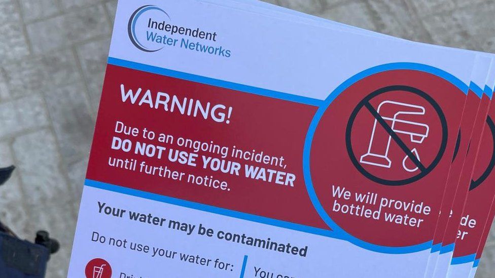 Red notice telling people not to use their water until further notice