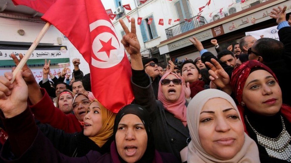 Protesters in Tunis on Sunday