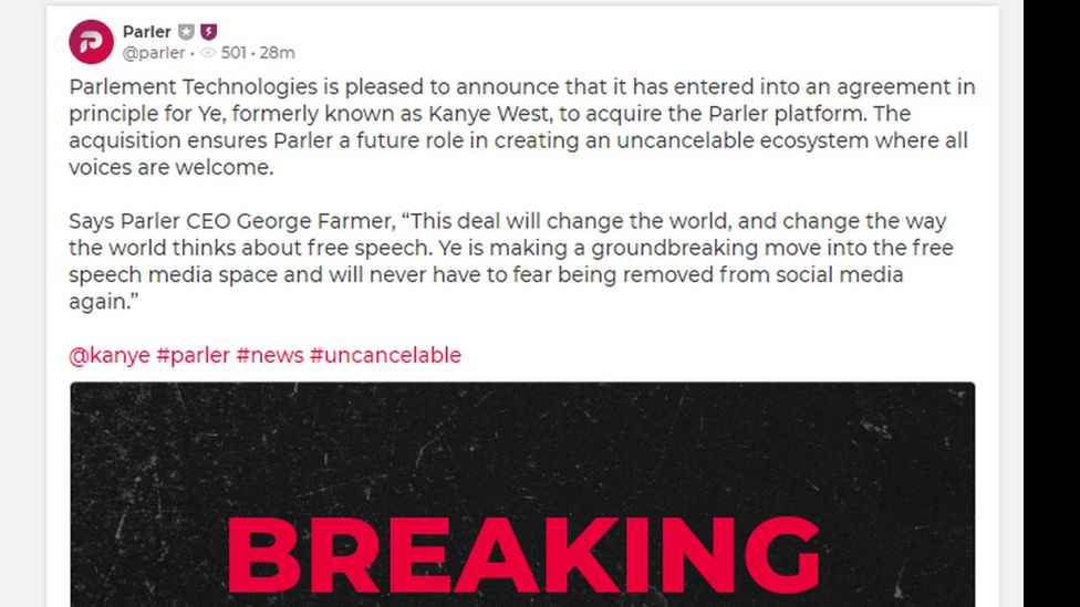 Скриншот того, как генеральный директор Parler объявил о соглашении по Parler