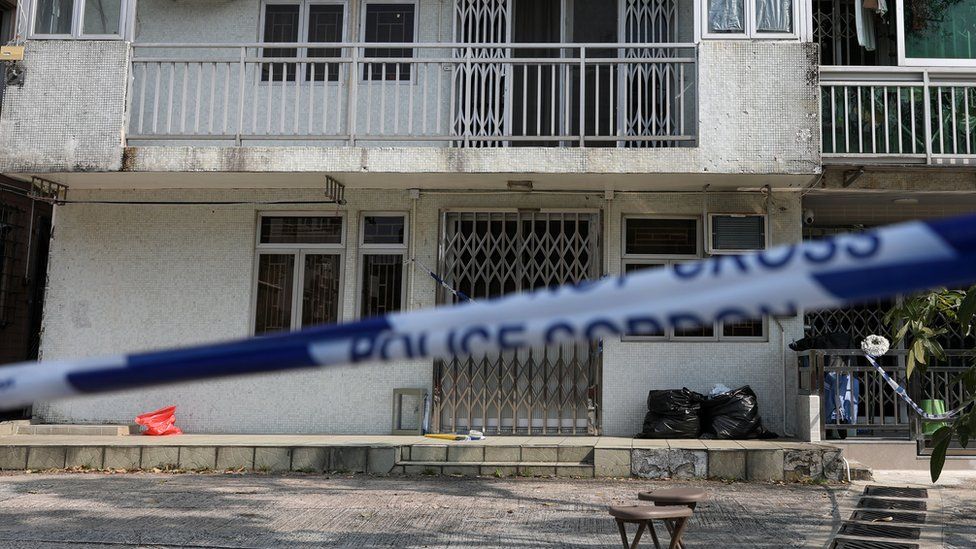 A police cordon restricts access to a village house where the remains of Hong Kong model Abby Choi were found