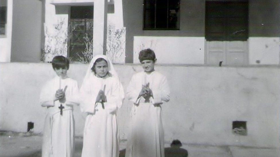 Eid Haddad at first communion in Dbayeh Camp in 1975