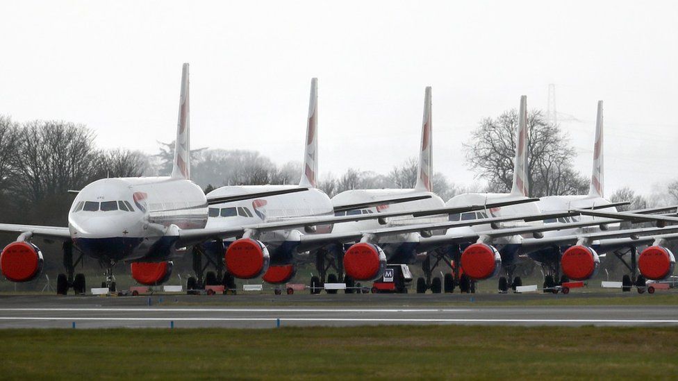 Planes being stored at Glasgow Airport