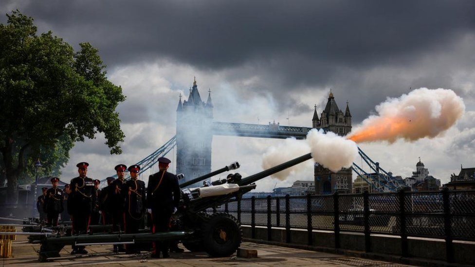 A gun salute at the Tower of London