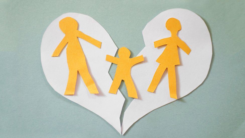 Paper cutouts showing family splitting up