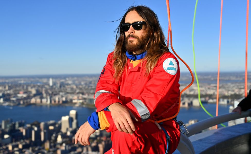 Jared Leto climbs The Empire State Building on November 08, 2023 in New York City