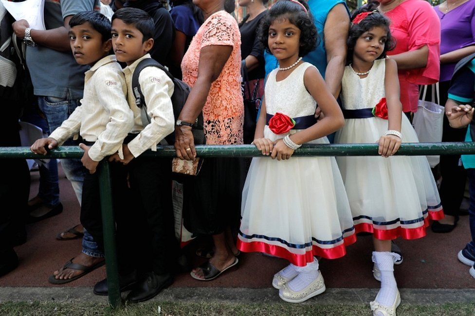 Twins wait in line to register at the Sri Lanka Twins event in Colombo, Sri Lanka, on 20 January 2020