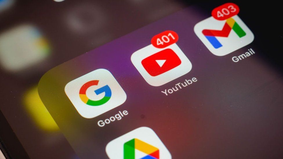 Google app logos on a phone