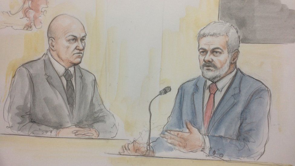 An artist's impression of Carwyn Jones being questioned at the inquest