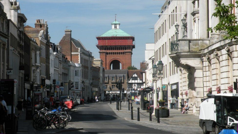Colchester High Street and water tower