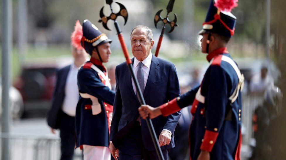Russia's Foreign Minister Sergei Lavrov arrives at Itamaraty Palace before a meeting with Brazil's Foreign Minister Mauro Vieira in Brasilia