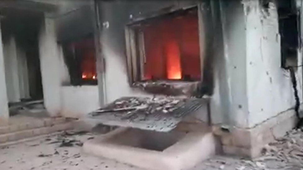 Grab from a video of the damage to the MSF Kunduz facility (3 October 2015)