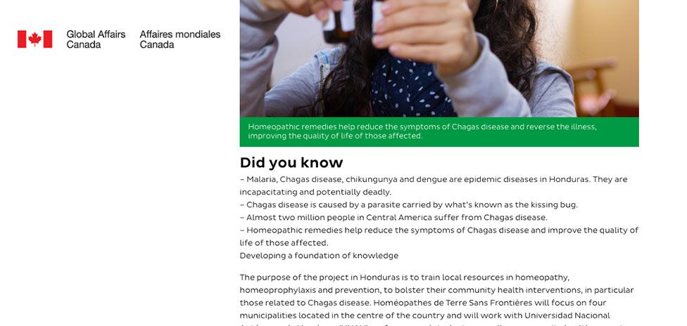 A screenshot of TSF's website promoting its project funded by the Global Affairs Canada