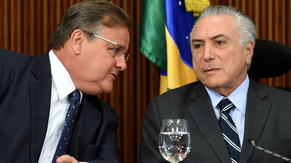 Brazilian President Michel Temer and the General Secretary of the Brazilian Presidency Geddel Vieira Lima on 15 June