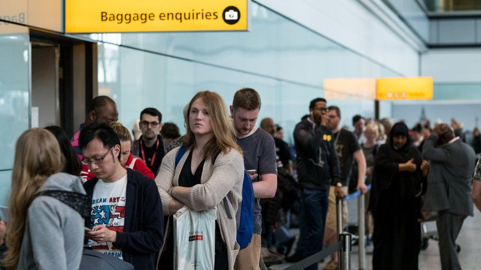 Passenger queues at Heathrow