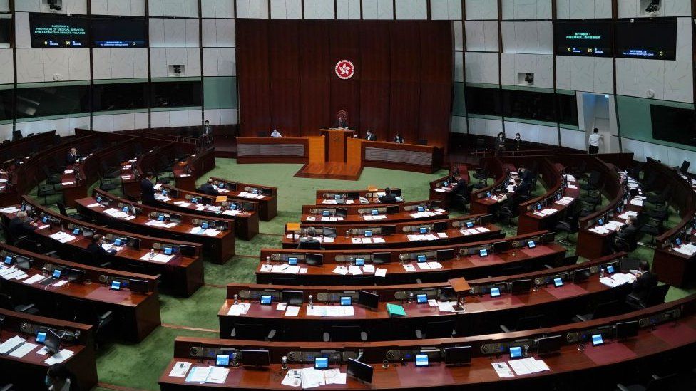 Legislators attend a Legislative Council (LegCo) meeting on November 4, 2020 in Hong Kong, China.