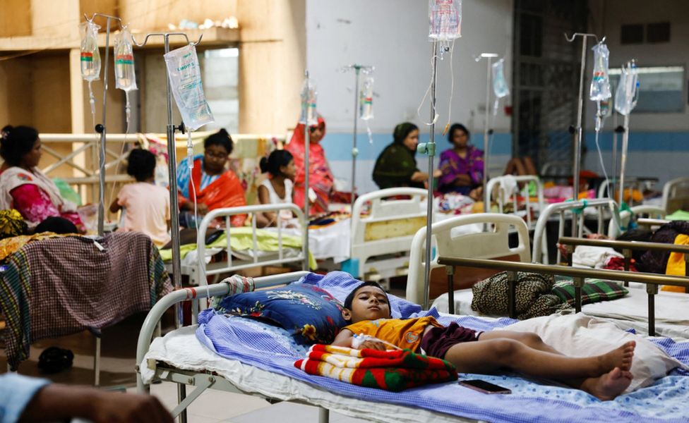 A dengue infected child lies on a bed after getting hospitalised for treatment at Mugda Medical College and Hospital, as the yearly death toll from the disease has surpassed the previous record in the country, in Dhaka, Bangladesh, September 5, 2023.