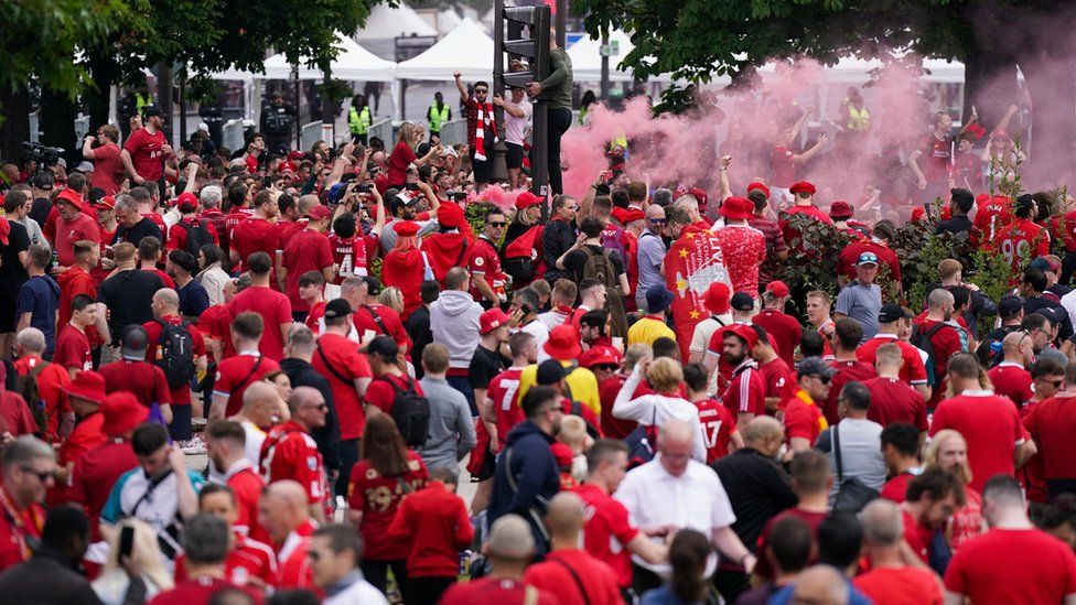 Liverpool fans in Place de la Nation, Paris, ahead of the UEFA Champions League Final at the Stade de France