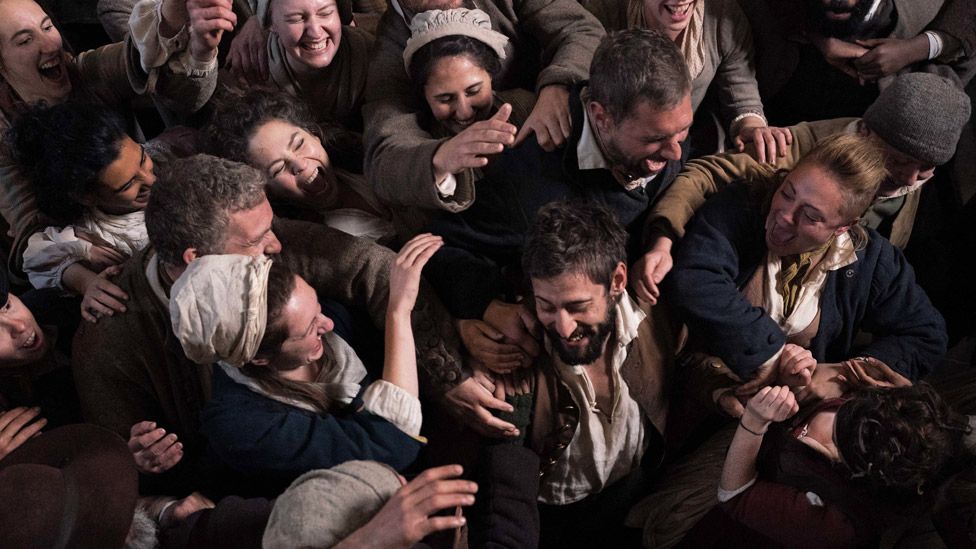 David Hartley (Michael Socha) in the middle of a jubilant crowd in The Gallows Pole