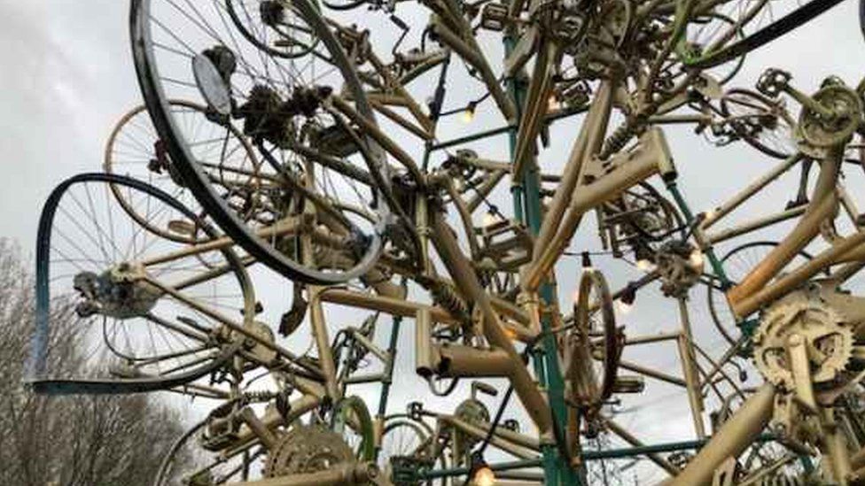 tree made from bicycles
