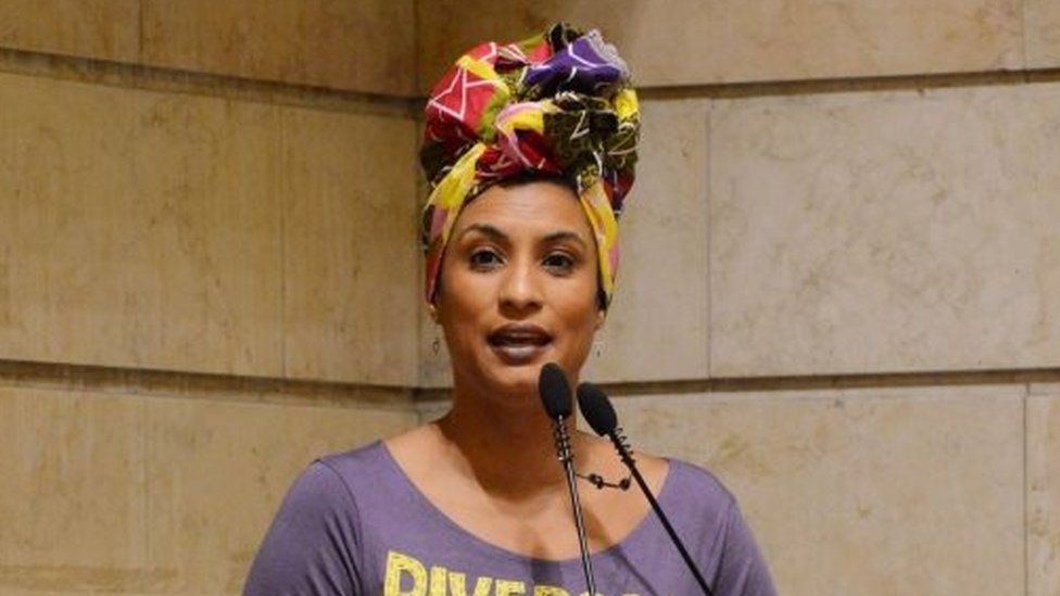 This handout photo released on March 16, 2018, by Rio de Janeiro's Municipal Chamber shows Marielle Franco leading a session at the Municipal Chamber in Rio de Janeiro, Brazil on November 28, 2017.