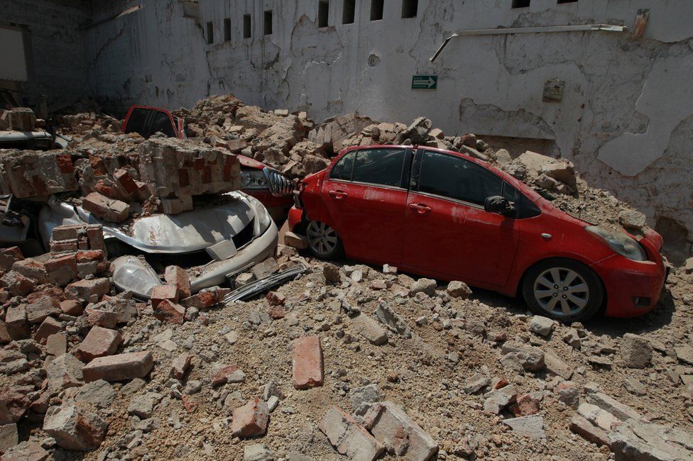 Cars buried in rubble in Mexico City, 19 September