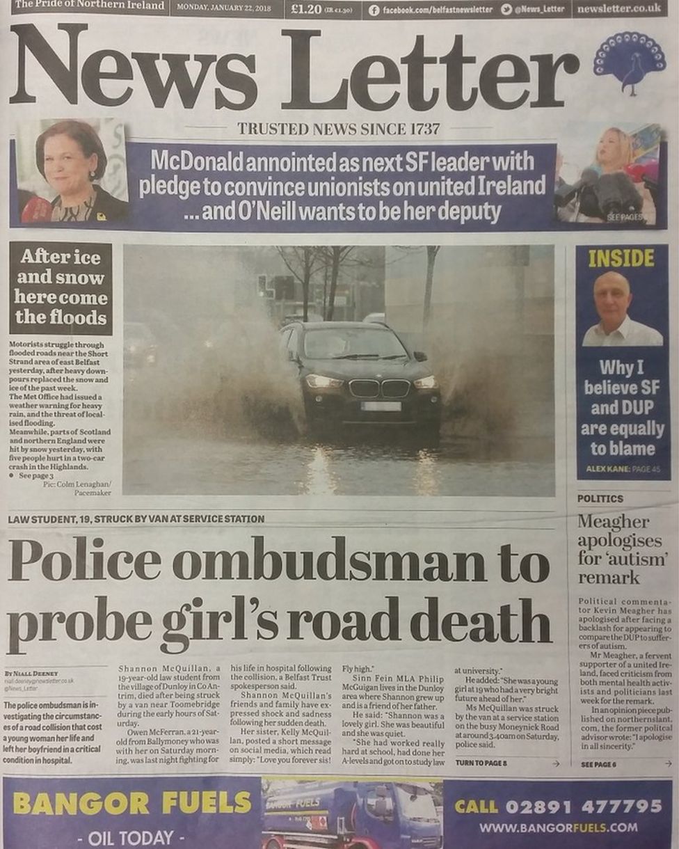 NI Paper Review: Toome Road Death Dominates Papers - BBC News