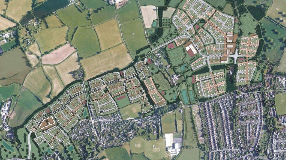 An aerial image of the Staplegrove development plans