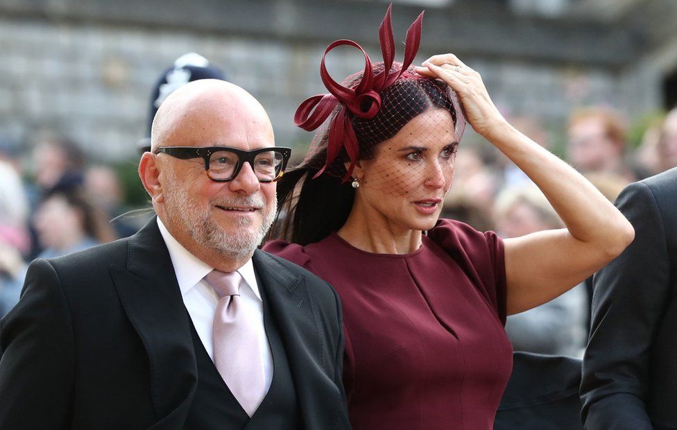 Demi Moore (right) arrives ahead of the wedding of Princess Eugenie to Jack Brooksbank at St George"s Chapel in Windsor Castle