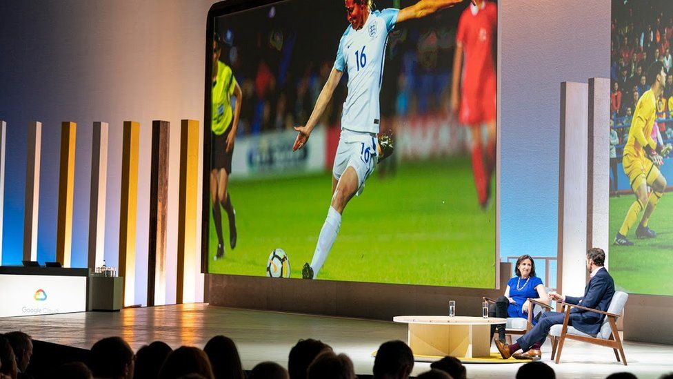 Gareth Southgate in conversation on stage at a Google event in London