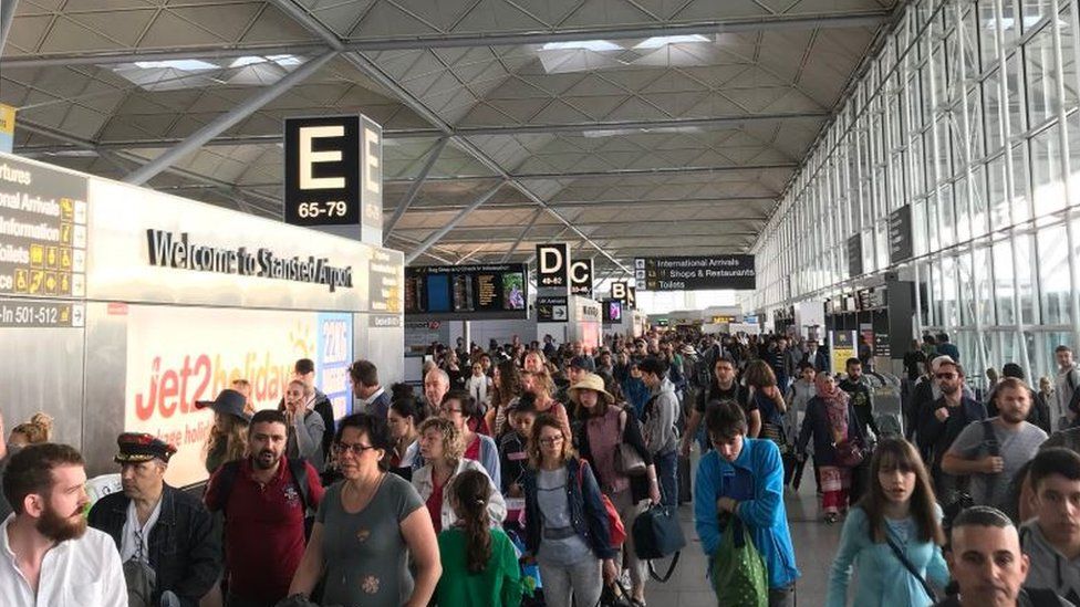 Crowds at Stansted Airport