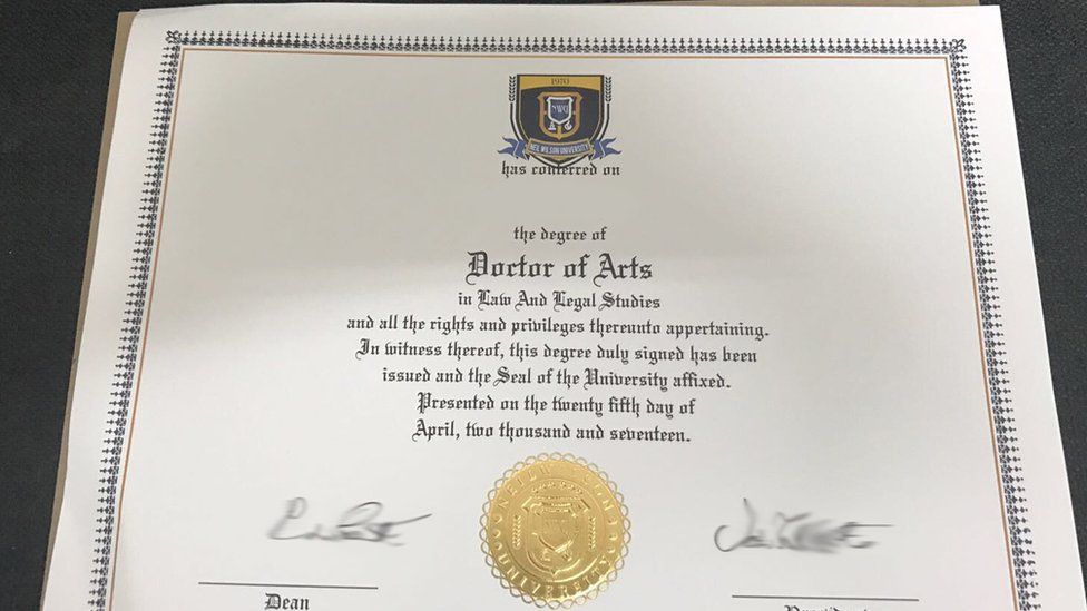 A degree certificate from Axact-run Neil Wilson University