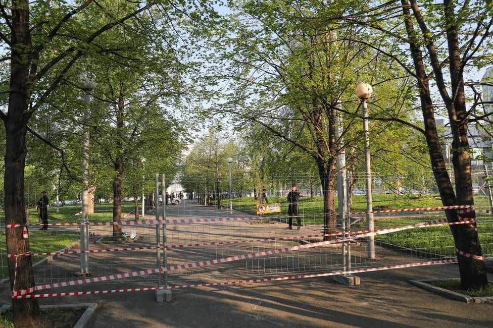 Fence in Yekaterinburg square
