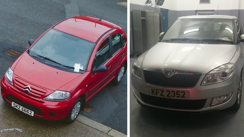 Two cars, a red Citroen C3 and a silver Skoda Fabia, that police believe were used by individuals involved in the attack