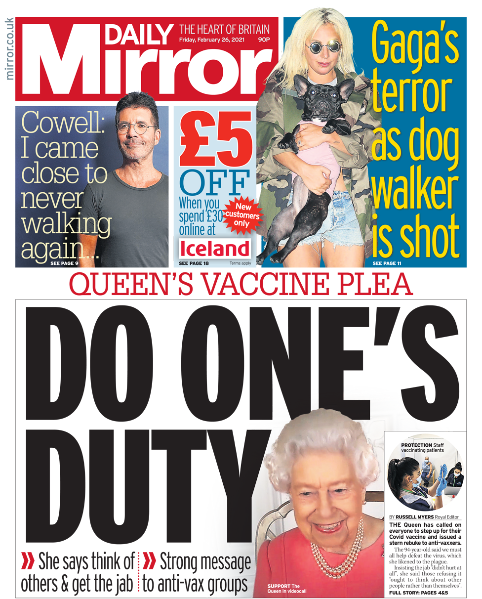 Daily Mirror front page