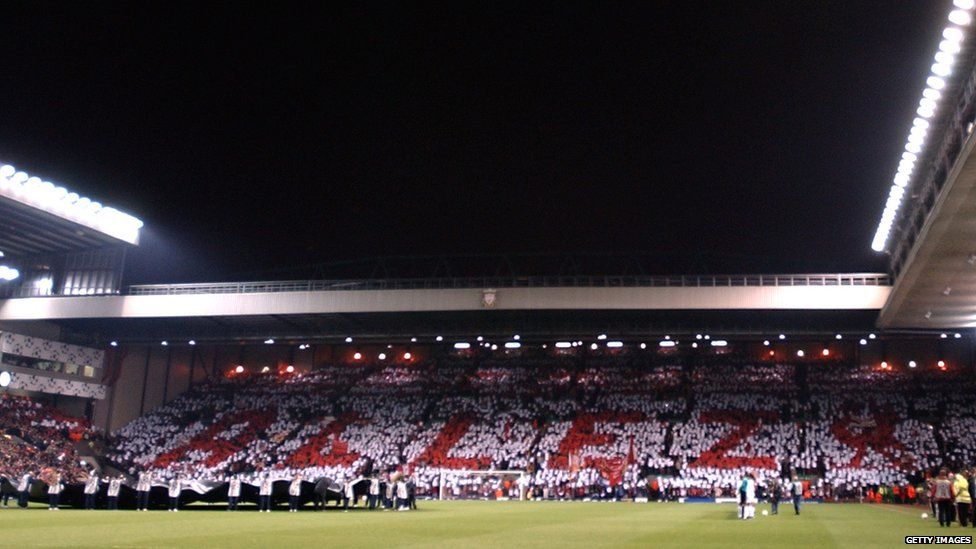 Liverpool fans spell out 'Allez' in a mosaic