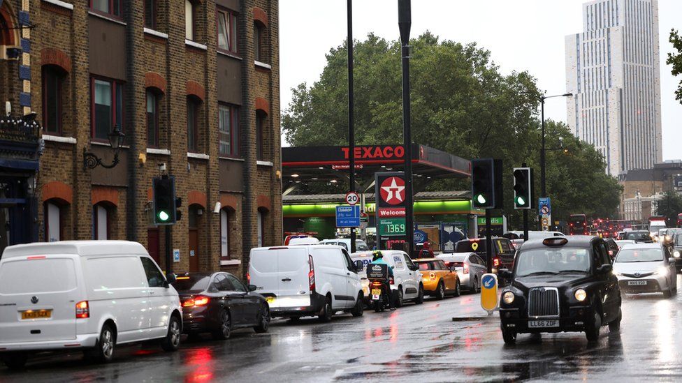 Queue outside Texaco petrol station in London
