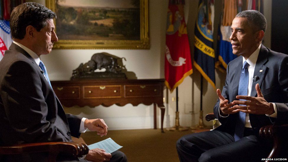 President Barack Obama participates in an interview with Jon Sopel of BBC in the Roosevelt Room of the White House - 23 July 2015