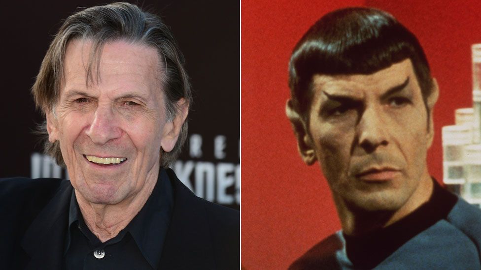 Leonard Nimoy in 2013 and as Mr Spock in Star Trek