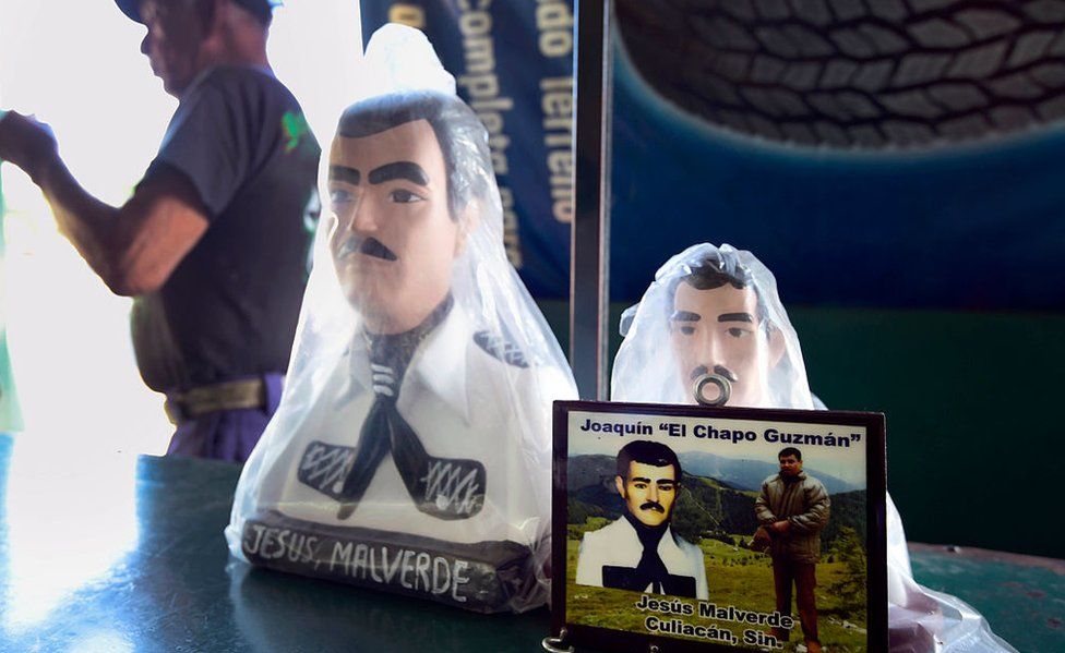 An El Chapo plaque in a chapel in Culiacan, Sinaloa - his home state