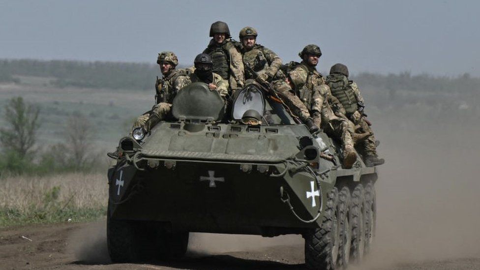 Ukrainian servicemen thrust   connected  an armored unit   bearer  (APC) successful  a tract  adjacent   Chasiv Yar