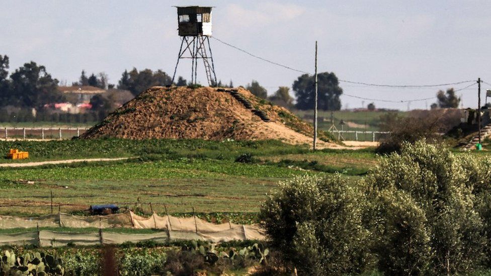 An observation tower operated by Hamas at a position along the border with Israel